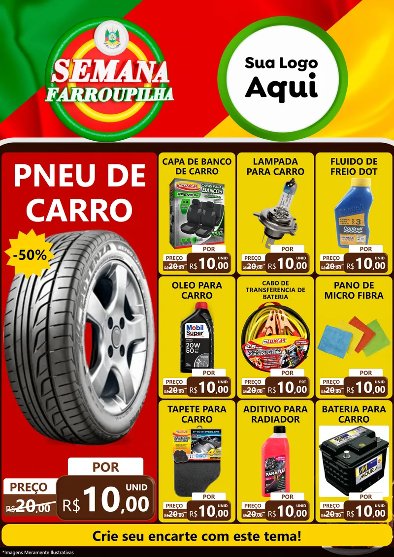 Modelo de Encarte para Encarte A4 Vertical com o tema Semana Farroupilha para Auto peças