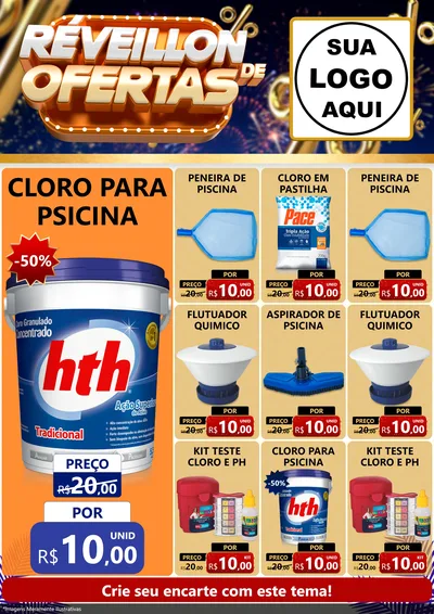 Modelo de Encarte para Encarte A4 Vertical com o tema Réveillon de Ofertas para Produtos para Piscina