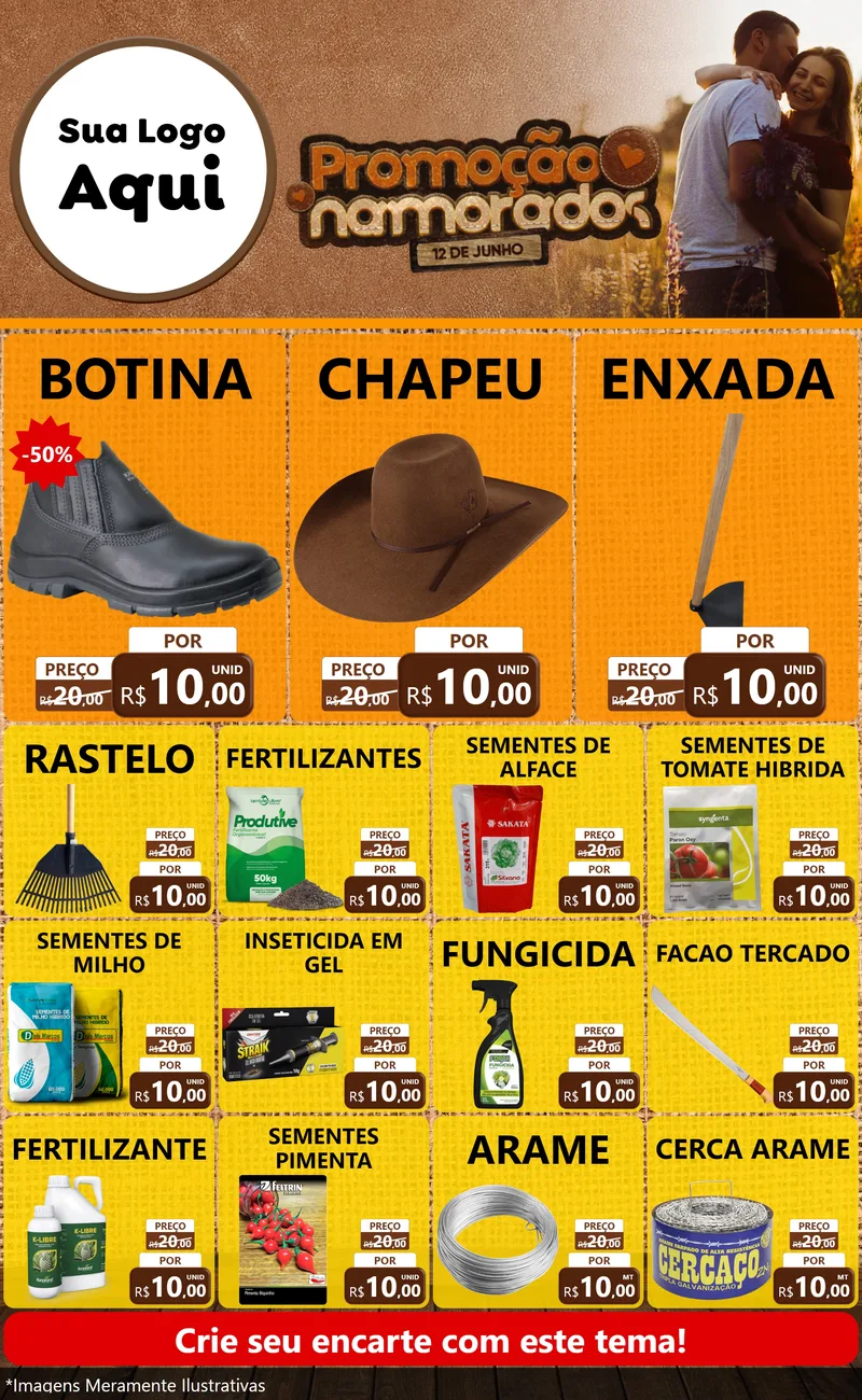 Modelo de Encarte para Encarte Grande com o tema Promoção Namorados para Agropecuária