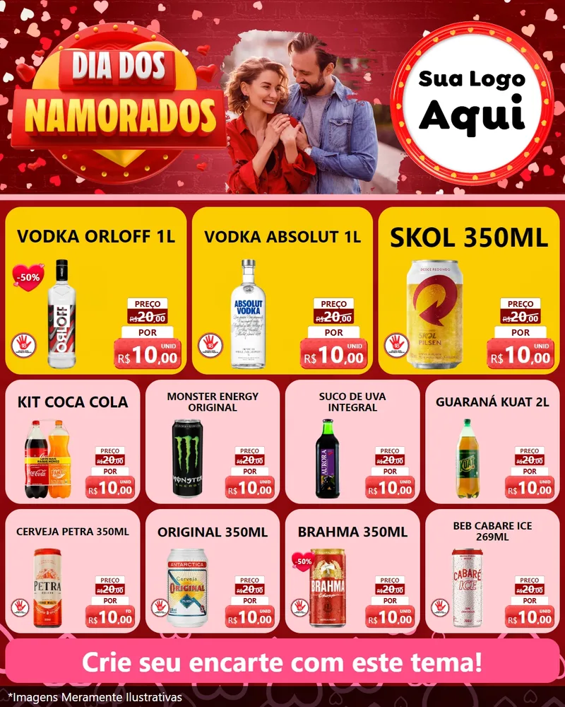 Modelo de Rede Social para Feed Instagram com o tema Dia Dos Namorados para Distribuidora de bebidas