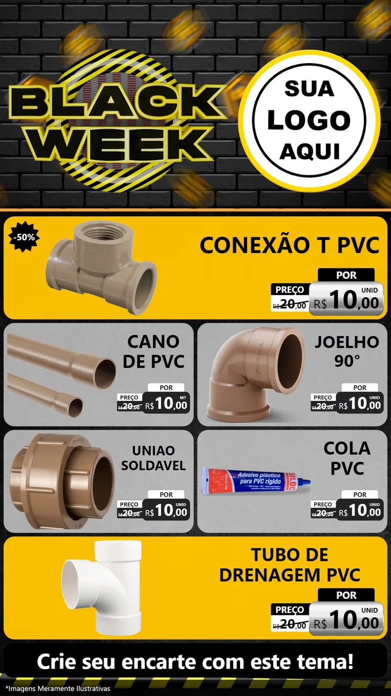 Modelo de TV para TV Vertical com o tema Black Week para Tubos e conexões