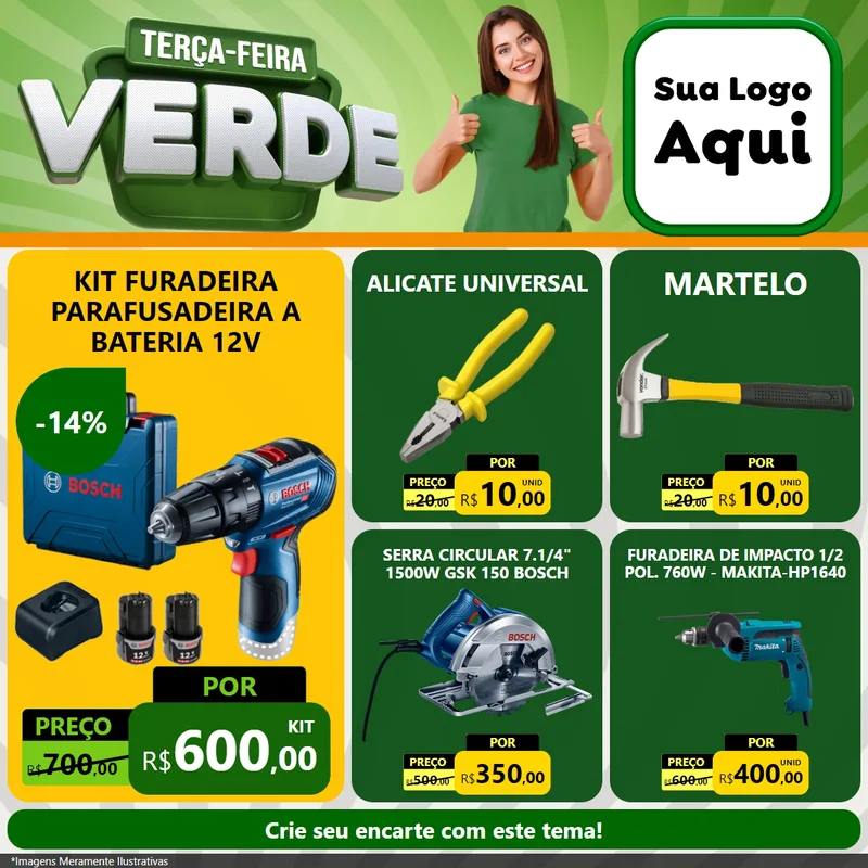 Modelo de Rede Social para Feed Facebook com o tema Terça - Feira Verde para Maquinas e Ferramentas