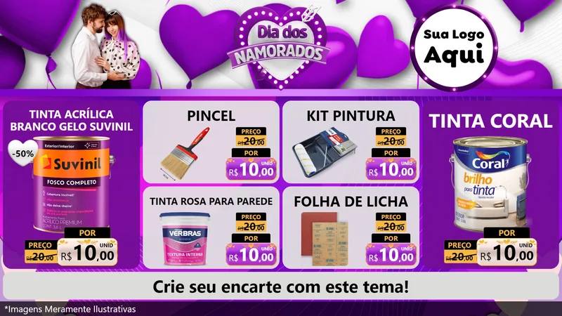 Modelo de TV para TV Horizontal com o tema Dia dos Namorados para Tintas e Ferramentas