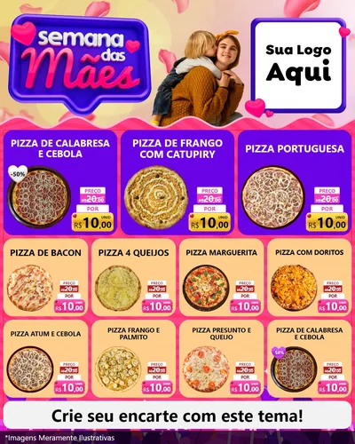 Modelo de Rede Social para Feed Instagram com o tema Semana das Mães para Pizzaria