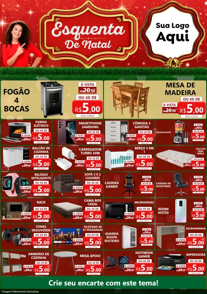 Modelo de Encarte para Encarte A4 Vertical com o tema Esquenta de Natal para Móveis e Eletro