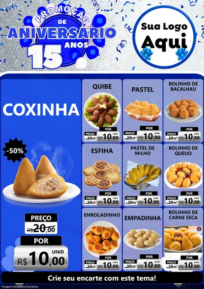 Modelo de Encarte para Encarte A4 Vertical com o tema Promoção de Aniversário - 15 Anos para Salgadaria