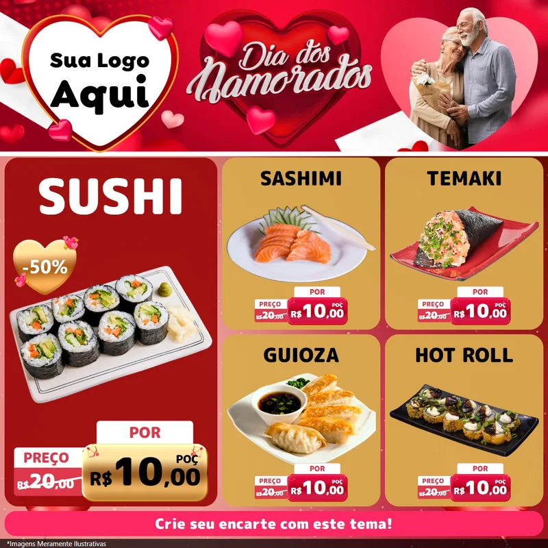 Modelo de Rede Social para Feed Facebook com o tema Dia Dos Namorados para Comida japonesa