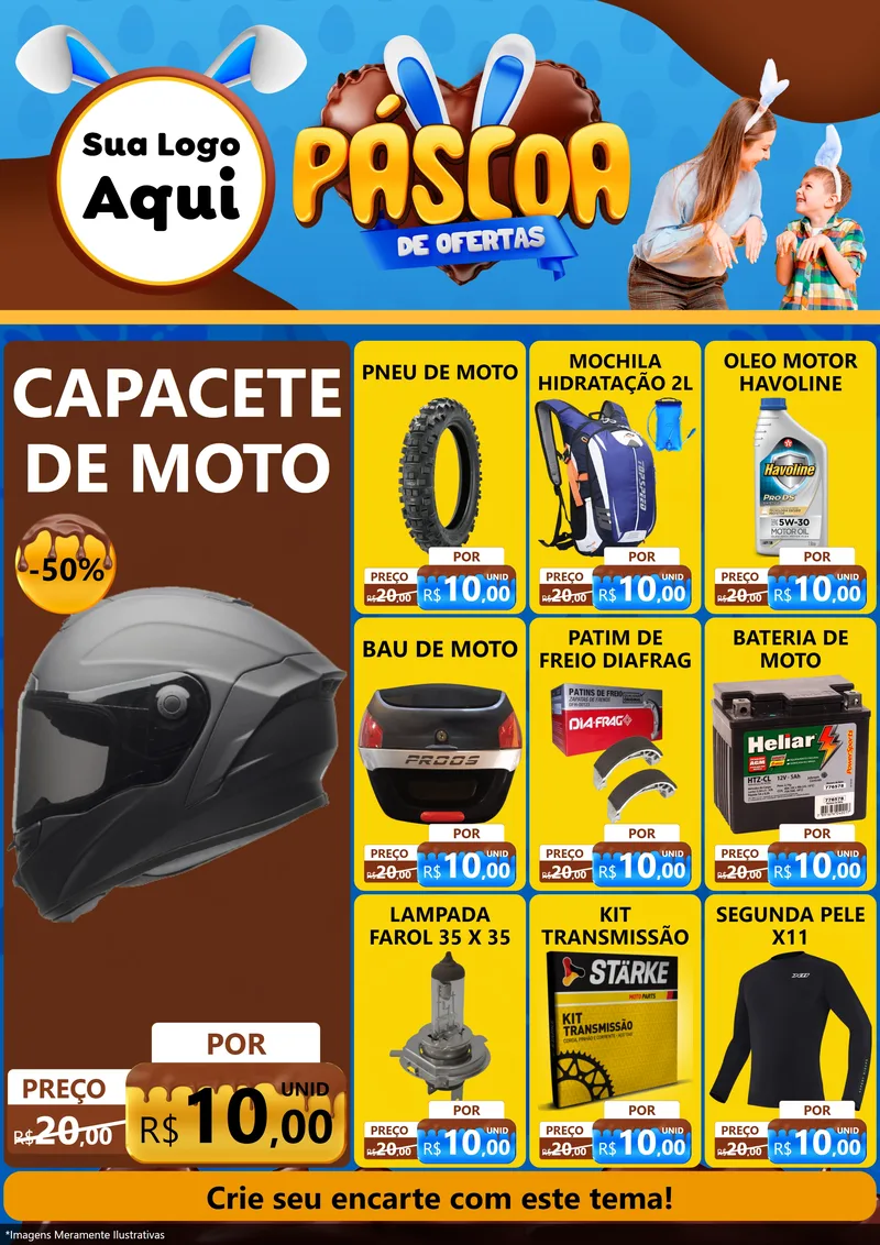 Modelo de Encarte para Encarte A4 Vertical com o tema Páscoa de Ofertas para Moto peças
