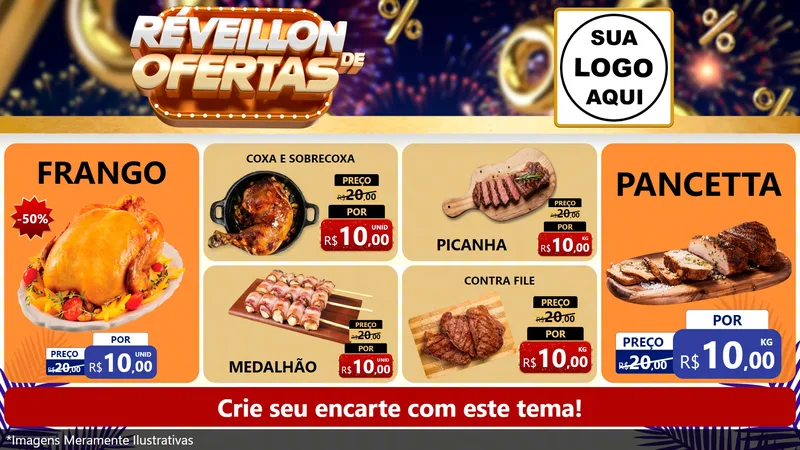 Modelo de TV para TV Horizontal com o tema Réveillon de Ofertas para Assados