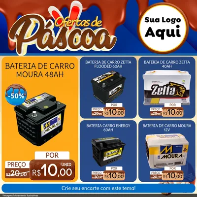 Modelo de Rede Social para Feed Facebook com o tema Ofertas de Páscoa para Baterias Elétricas