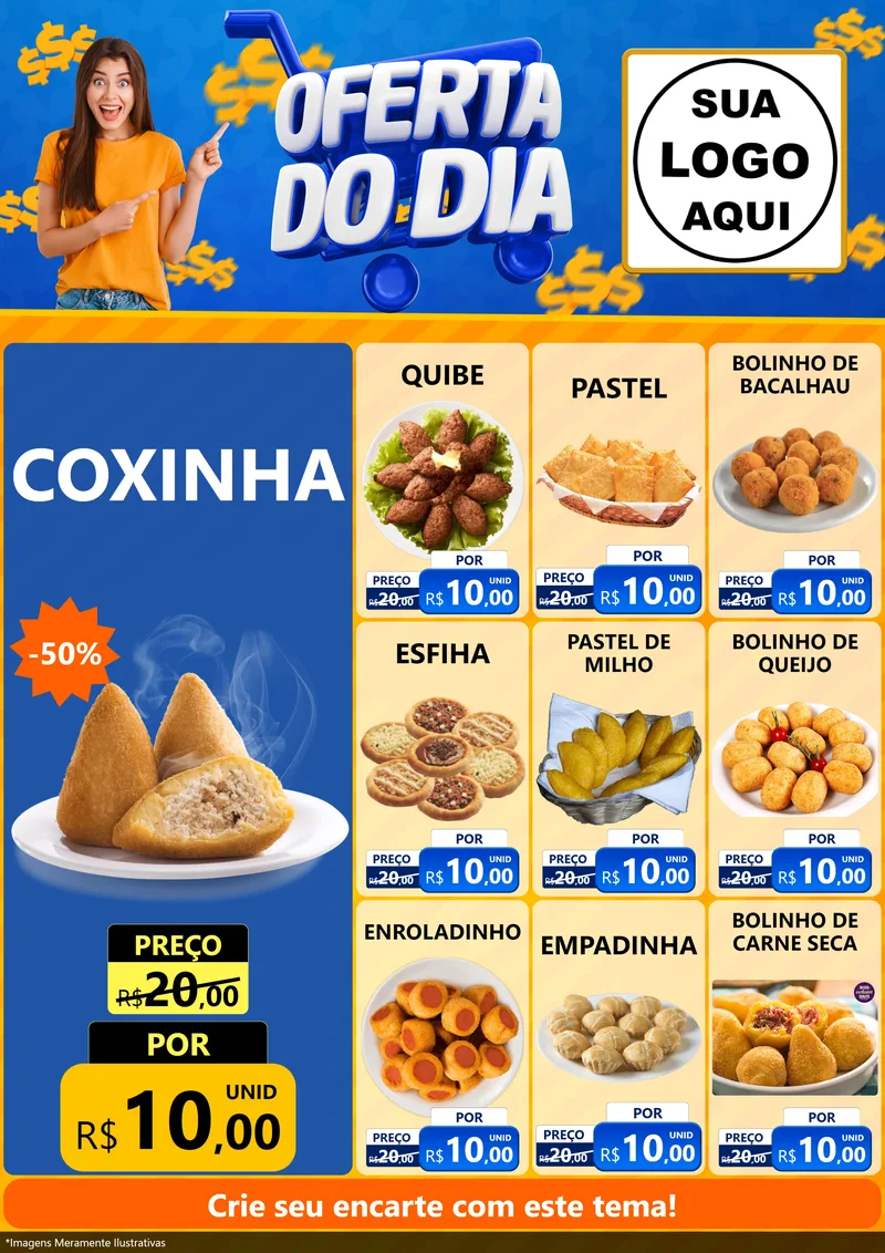 Modelo de Encarte para Encarte A4 Vertical com o tema Oferta do Dia para Salgadaria