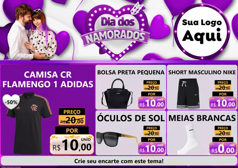 Modelo de Encarte para Encarte A4 Horizontal com o tema Dia dos Namorados para Roupas e acessórios