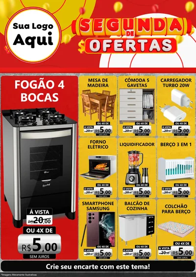 Modelo de Encarte para Encarte A4 Vertical com o tema Segunda de Ofertas para Móveis e Eletro