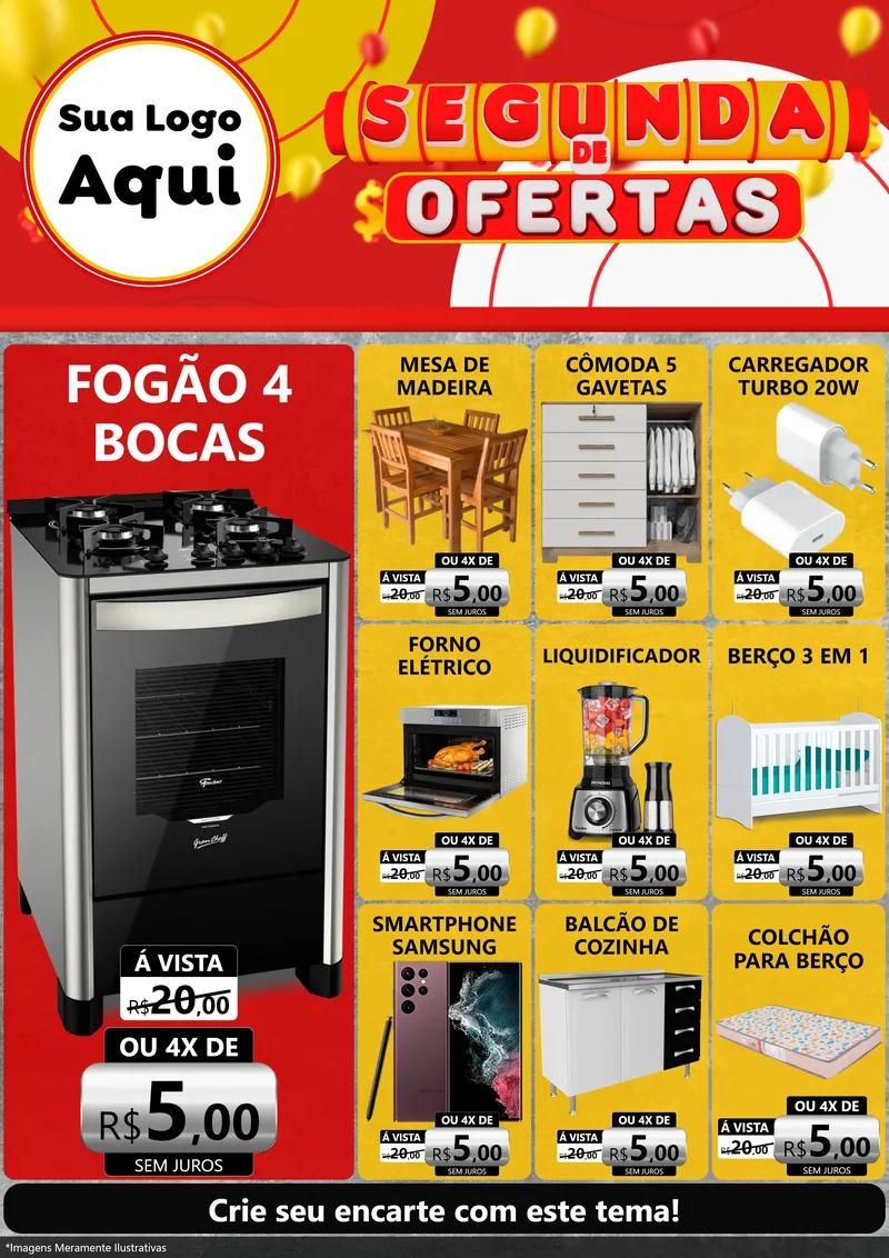 Modelo de Encarte para Encarte A4 Vertical com o tema Segunda de Ofertas para Móveis e Eletro