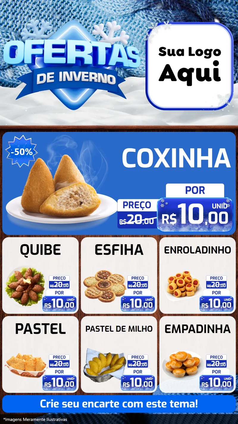 Modelo de Rede Social para Stories com o tema Ofertas de Inverno para Salgadaria