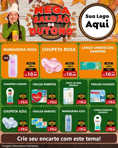 Modelo de Rede Social para Feed Instagram com o tema Mega Saldão de Outono para Bebês