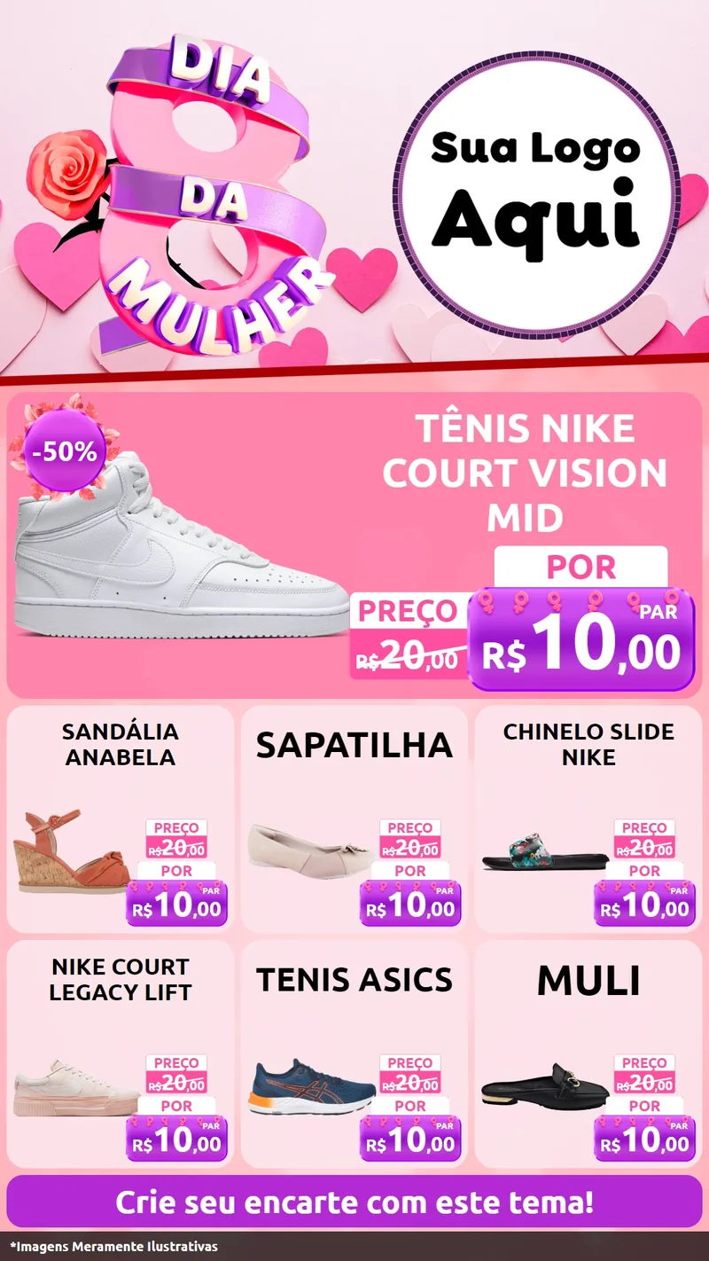 Modelo de Rede Social para Stories com o tema Dia da Mulher para Calçados