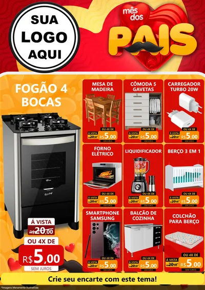 Modelo de Encarte para Encarte A4 Vertical com o tema Mês Dos Pais para Móveis e Eletro