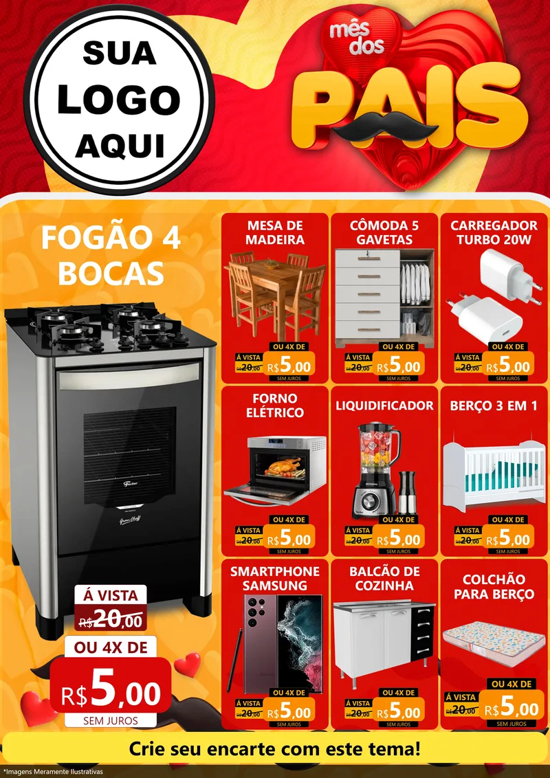 Modelo de Encarte para Encarte A4 Vertical com o tema Mês Dos Pais para Móveis e Eletro