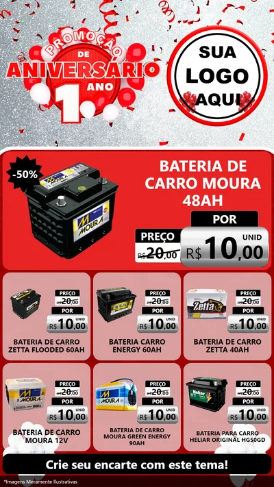 Modelo de Rede Social para Stories com o tema Promoção de Aniversário - 1 Ano para Baterias Elétricas