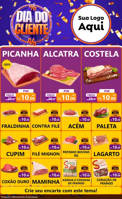 Modelo de Encarte para Encarte Grande com o tema Dia do Cliente para Açougue
