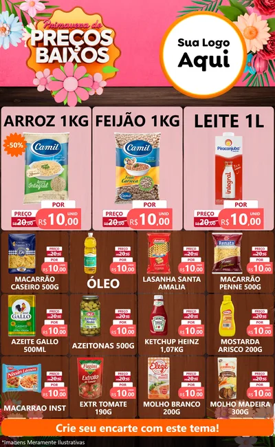 Modelo de Encarte para Encarte Grande com o tema Primavera de Preços Baixos para Supermercado