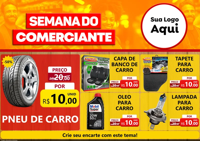 Modelo de Encarte para Encarte A4 Horizontal com o tema Semana do Comerciante para Auto peças