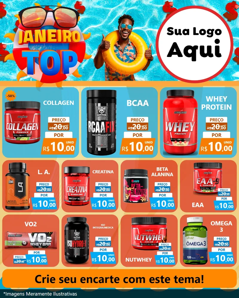 Modelo de Rede Social para Feed Instagram com o tema Janeiro Top para Suplementos alimentares