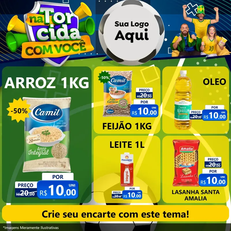 Modelo de Rede Social para Feed Facebook com o tema Na Torcida Com Você - Copa para Supermercado