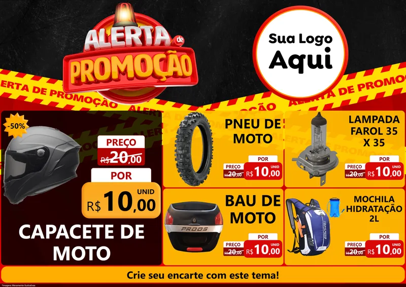 Modelo de Encarte para Encarte A4 Horizontal com o tema Alerta de Promoção para Moto peças