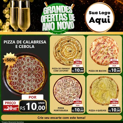 Modelo de Rede Social para Feed Facebook com o tema Grandes Ofertas de Ano Novo para Pizzaria