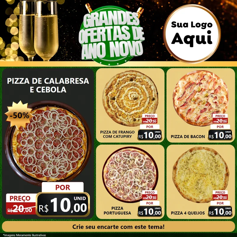 Modelo de Rede Social para Feed Facebook com o tema Grandes Ofertas de Ano Novo para Pizzaria