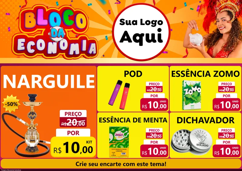 Modelo de Encarte para Encarte A4 Horizontal com o tema Bloco da Economia para Tabacaria