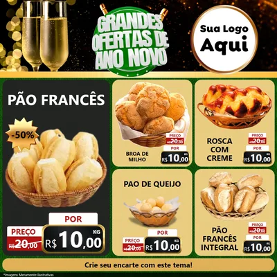 Modelo de Rede Social para Feed Facebook com o tema Grandes Ofertas de Ano Novo para Padaria