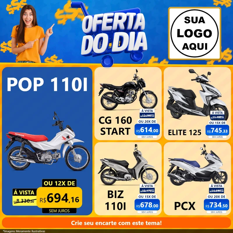 Modelo de Rede Social para Feed Facebook com o tema Oferta do Dia para Concessionaria de Motos