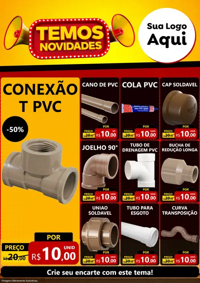 Modelo de Encarte para Encarte A4 Vertical com o tema Temos Novidades para Tubos e conexões
