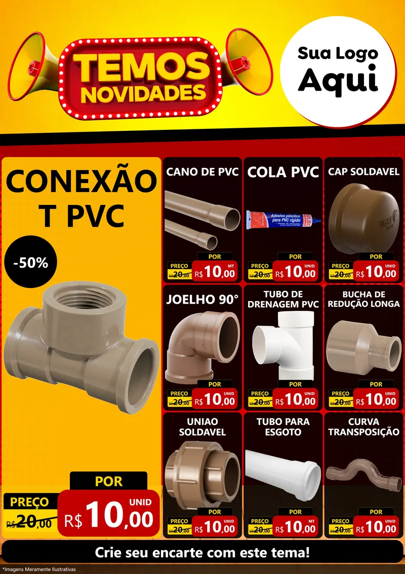 Modelo de Encarte para Encarte A4 Vertical com o tema Temos Novidades para Tubos e conexões