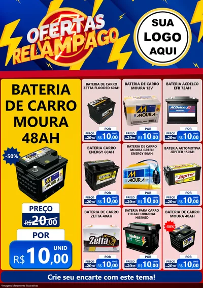 Modelo de Encarte para Encarte A4 Vertical com o tema Ofertas Relâmpago para Baterias Elétricas