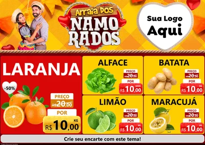 Modelo de Encarte para Encarte A4 Horizontal com o tema Arraiá dos Namorados para Hortifrúti