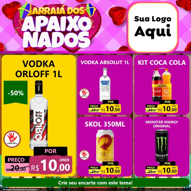 Modelo de Rede Social para Feed Facebook com o tema Arraiá dos Apaixonados para Distribuidora de bebidas