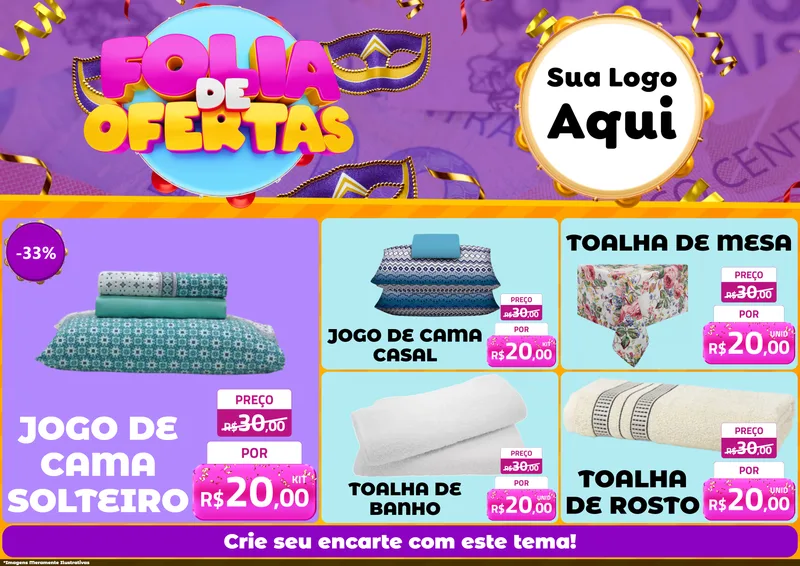 Modelo de Encarte para Encarte A4 Horizontal com o tema Folia de Ofertas para Cama, Mesa e Banho