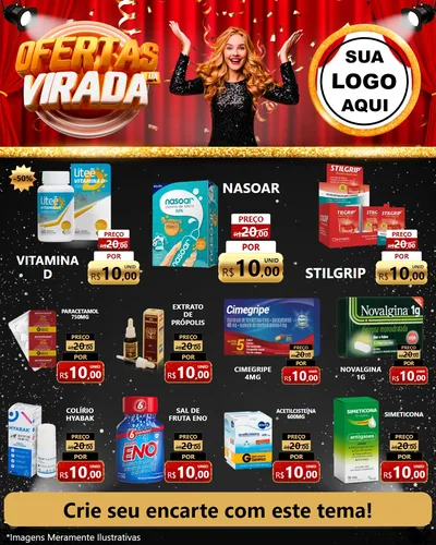 Modelo de Rede Social para Feed Instagram com o tema Ofertas da Virada para Farmácia