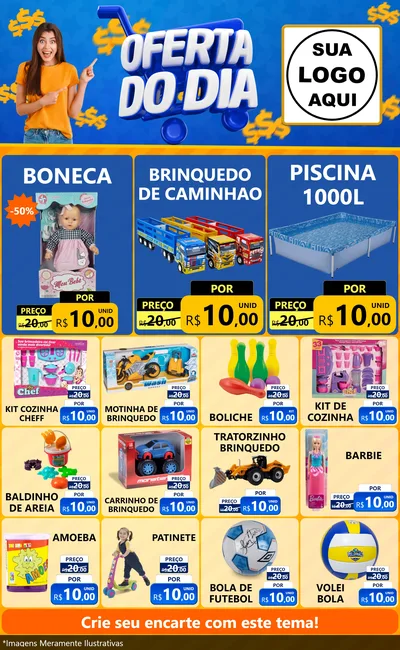 Modelo de Encarte para Encarte Grande com o tema Oferta do Dia para Brinquedos