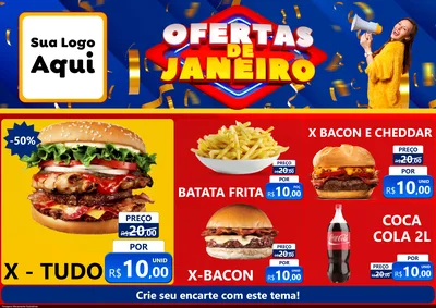 Modelo de Encarte para Encarte A4 Horizontal com o tema Ofertas de Janeiro para Hamburgueria