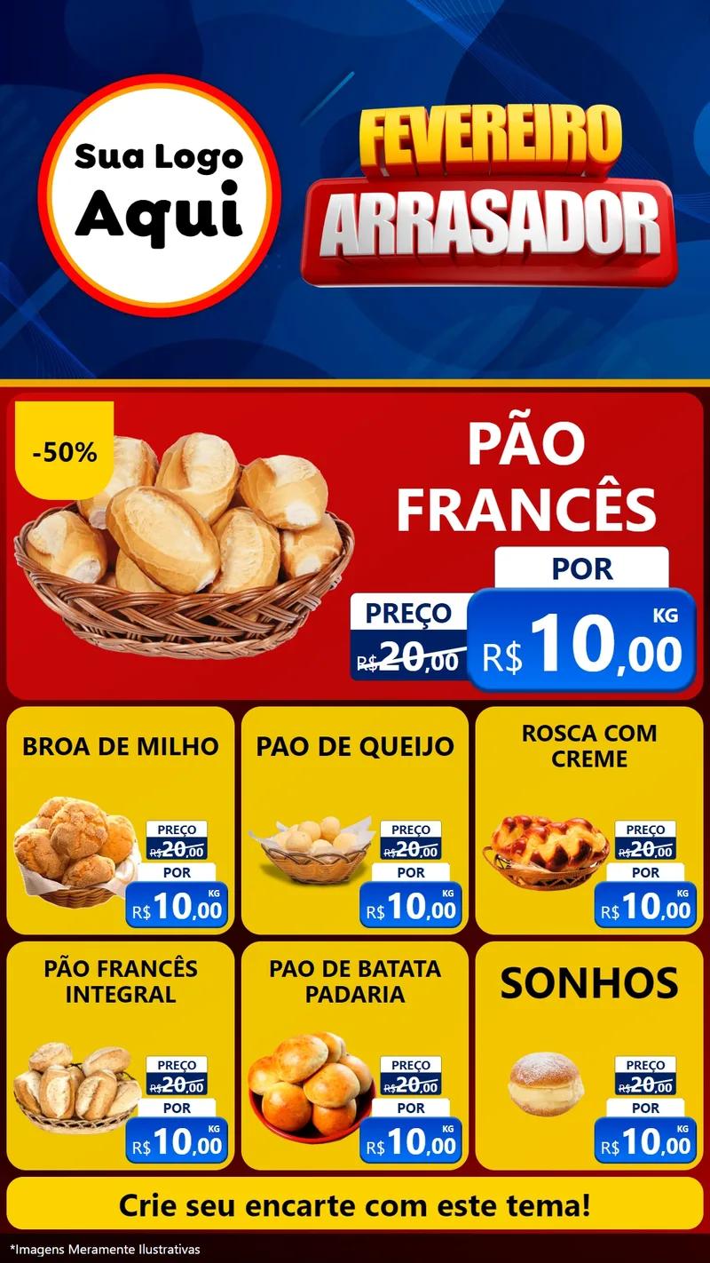Modelo de Rede Social para Stories com o tema Fevereiro Arrasador para Padaria