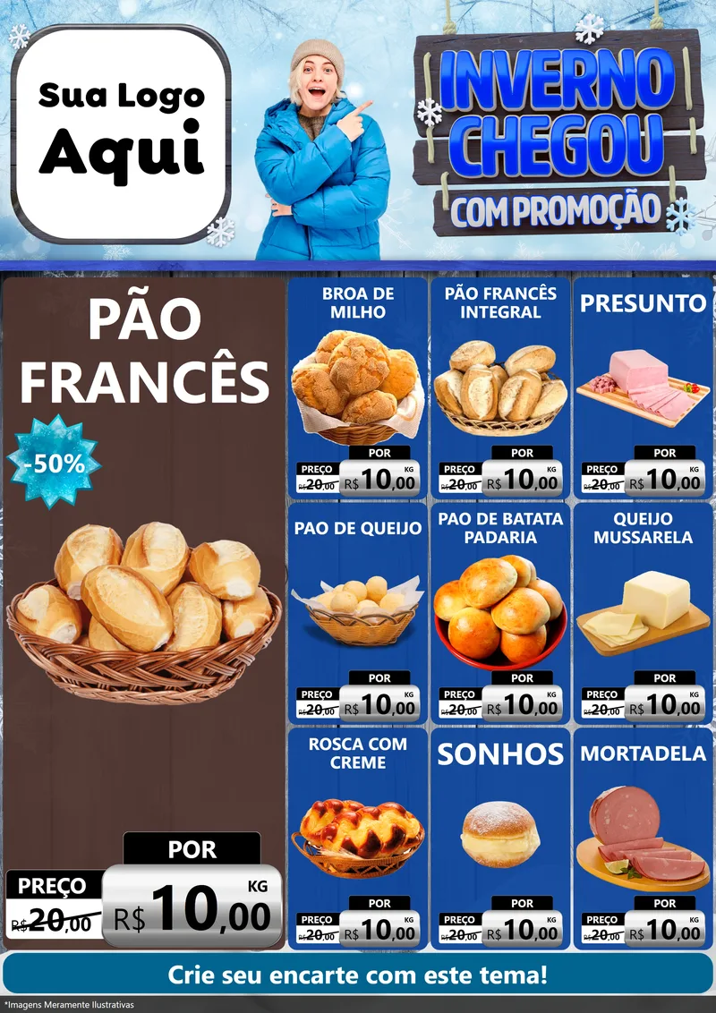 Modelo de Encarte para Encarte A4 Vertical com o tema Inverno Chegou Com Promoção para Padaria