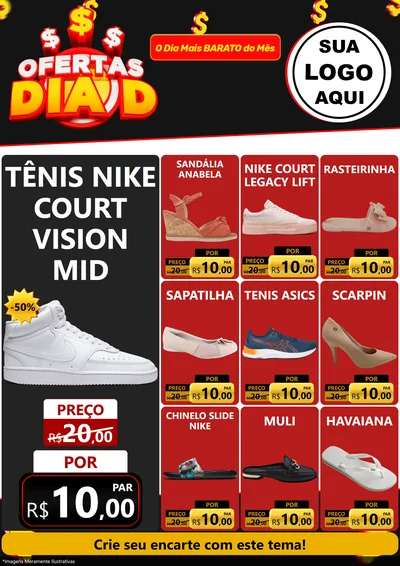 Modelo de Encarte para Encarte A4 Vertical com o tema Ofertas Dia D para Calçados