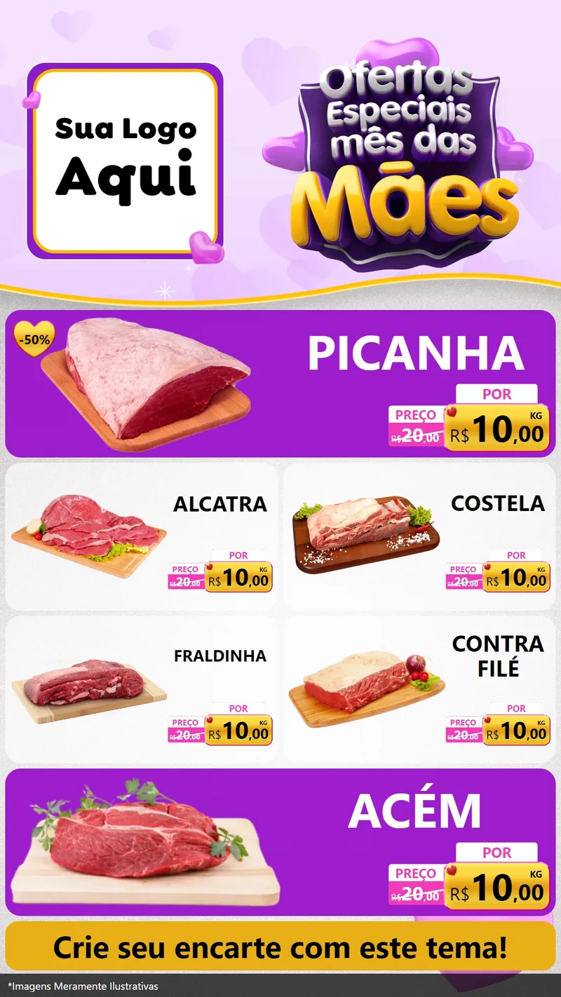 Modelo de TV para TV Vertical com o tema Ofertas Especiais - Mês das Mães para Açougue