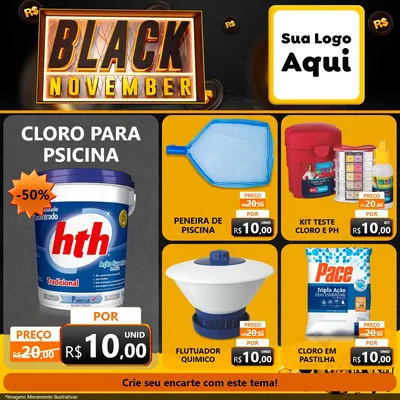 Modelo de Rede Social para Feed Facebook com o tema Black November para Produtos para Piscina