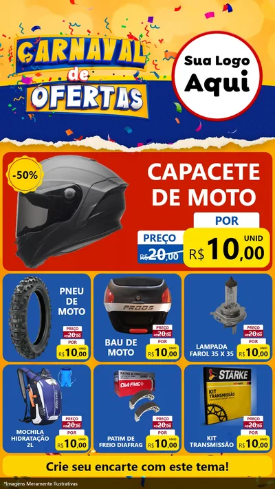 Modelo de Rede Social para Stories com o tema Carnaval de Ofertas para Moto peças